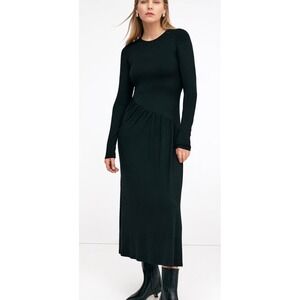 Marcella Laura Dress L Black Stretch Knit Midi With Asymmetrical Waistline NEW!